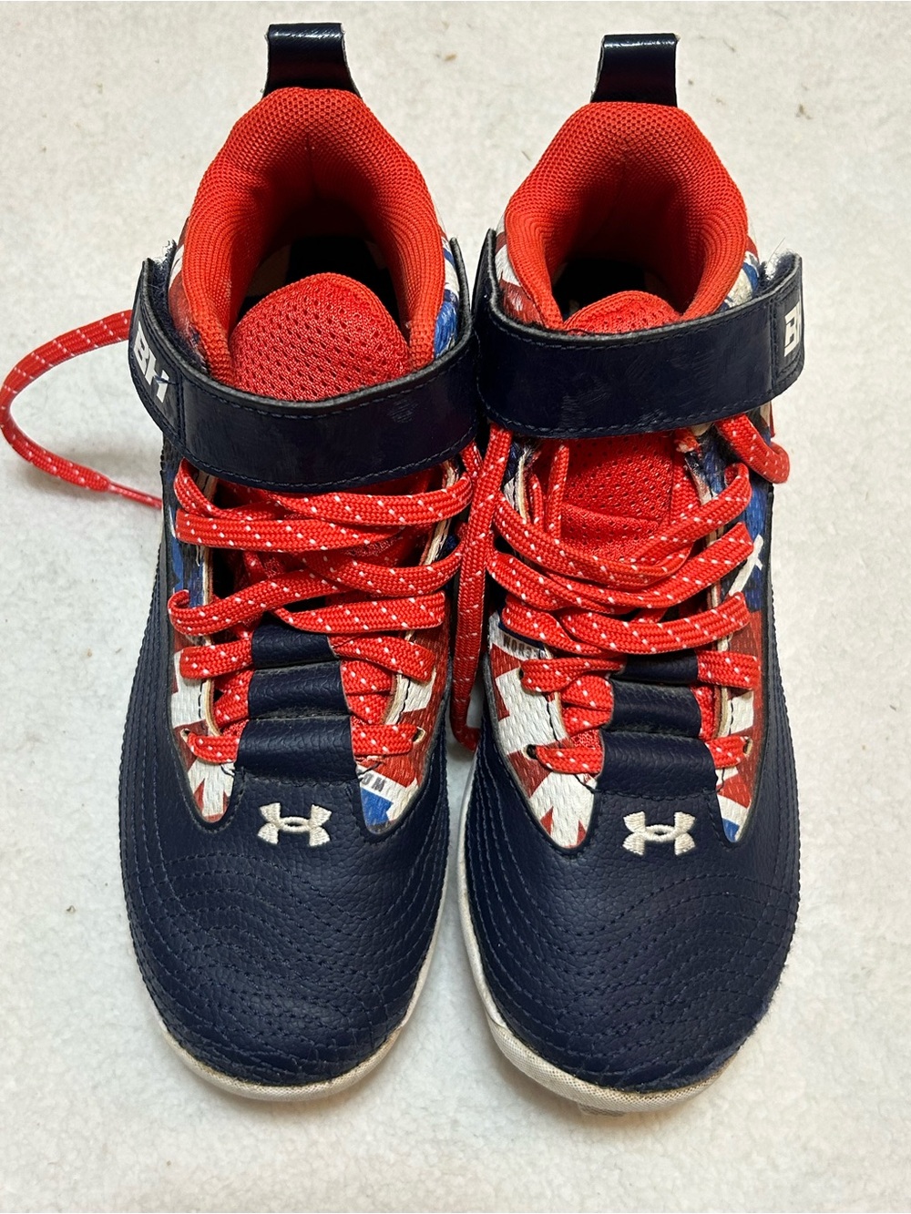 Under Armour Kids' Navy and Red Athletic Shoes size 1Y
